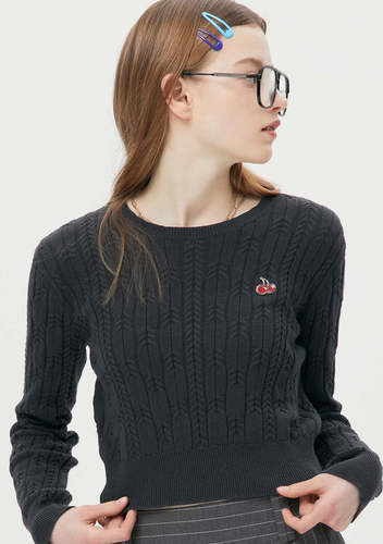 [SMU]SMALL CHERRY CABLE CROP KNIT LS_FKQSCWR500M
